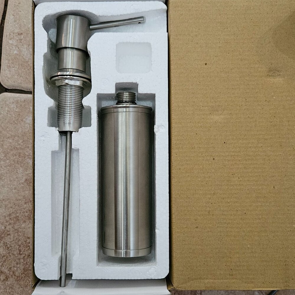 NIB Brushed nickel sink mount soap dispenser - NICE!!!